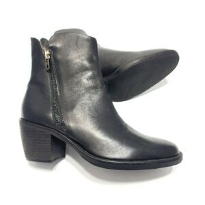 Boemos Women's Solid Black Leather Side Zip Block Heel Ankle Boots Size 6 Shoes
